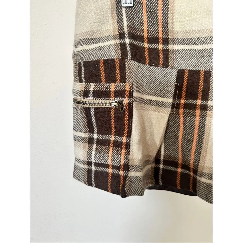VTG Hollister Plaid Wool Blend Mini Skirt - Brown Orange Cream - Size 11
